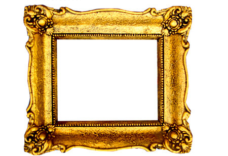 Gold frame isolated white backgroundの写真素材