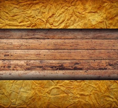 Vintage creased paper with woodの写真素材