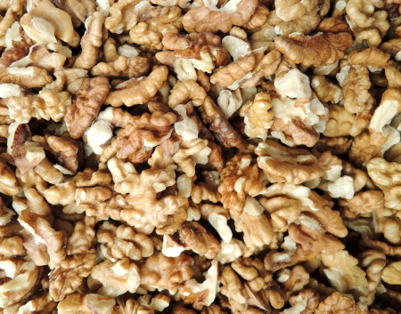 Close-up of shelled walnuts backgroundの写真素材