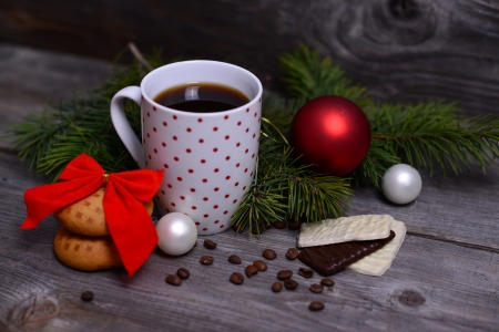 Christmas cup of coffee with cookiesの写真素材