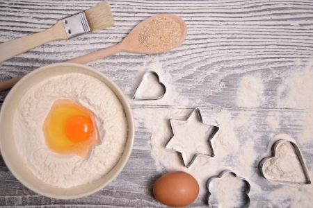 ingredients and molds for baking cookiesの写真素材