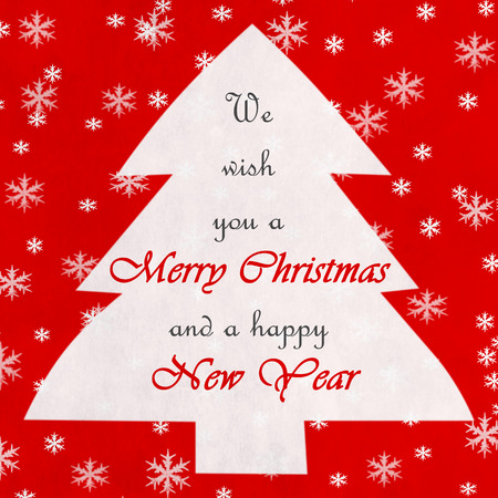 Christmas tree typography with the quote "We Wish you a Merry Christmas and a Happy New Year".の写真素材