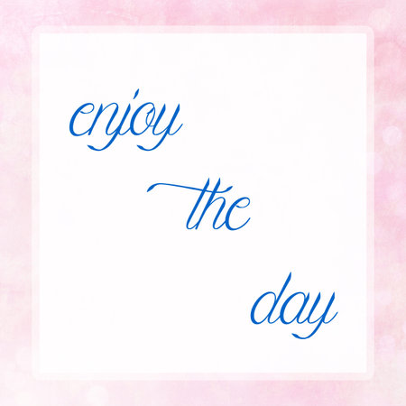 ENJOY THE DAY on pink pastel poster backgroundの写真素材