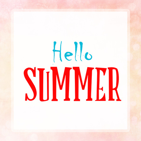 HELLO SUMMER on pink pastel poster backgroundの写真素材