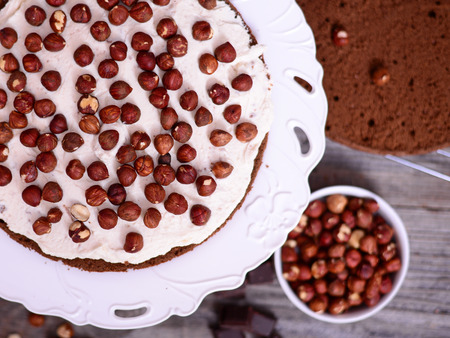 Chocolate cake with nutsの写真素材