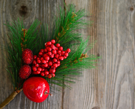 Christmas ornament on wood backgroundの写真素材