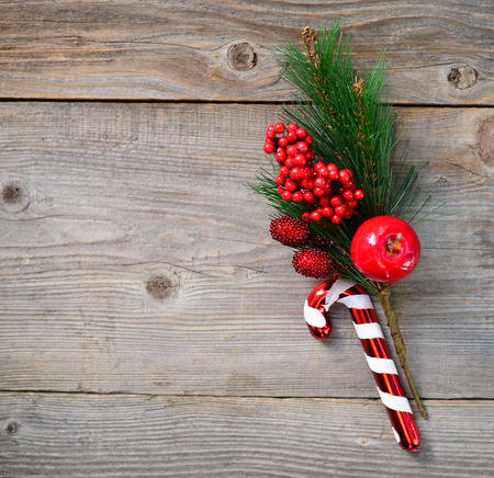 Christmas ornament on wood backgroundの写真素材