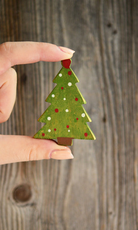 Christmas ornament in woman handの写真素材
