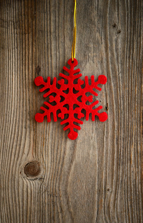 Christmas ornament on wood backgroundの写真素材