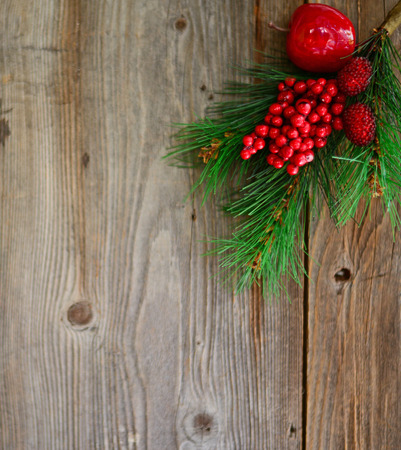 Christmas ornament on wood backgroundの写真素材