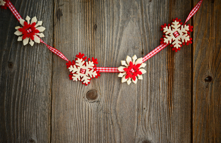 Christmas ornament on wood backgroundの写真素材
