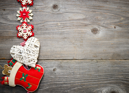 Christmas ornament on wood backgroundの写真素材