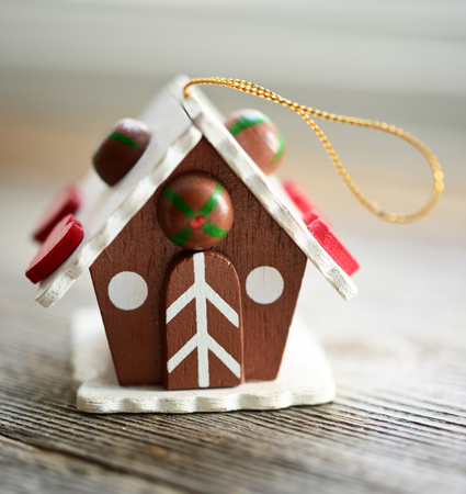 Christmas ornament on wood backgroundの写真素材