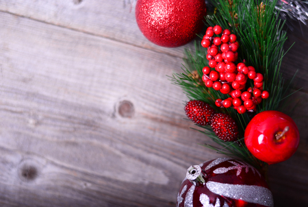 Christmas ornament on wooden backgroundの写真素材