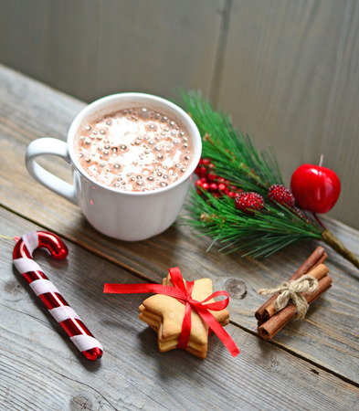 Christmas cookies with hot chocolateの写真素材