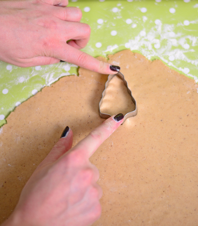 Woman hands prepare christmas cookieの写真素材