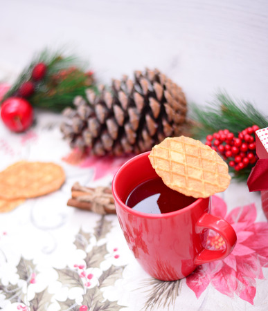 Christmas cookie and hot teaの写真素材