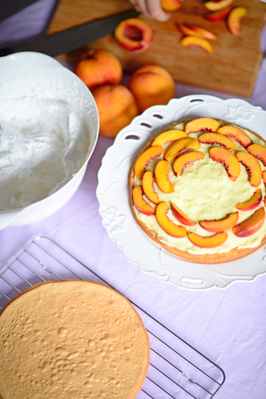 peach cheese cake ingredientsの写真素材