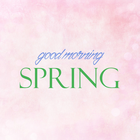 GOOD MORNING SPRING on pink pastel backgroundの写真素材