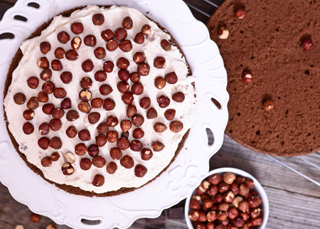 Chocolate cake with nutsの写真素材
