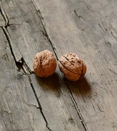 Walnut on wooden backgroundの写真素材
