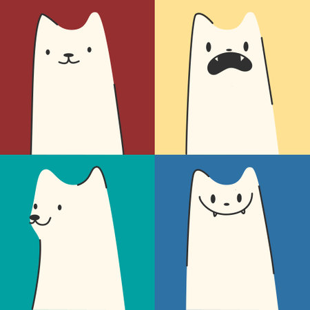 Vector illustration of cat animal character shapes with face emotions, cute colorful shape for poster,printのイラスト素材