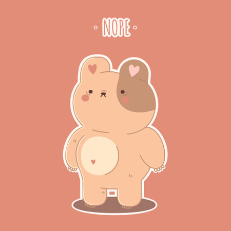 Vector postcard, message, print cute teddy bear says NOPE. Cartoon teddy bear in beige colorのイラスト素材