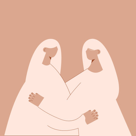 Woman,Girls hug and support each other.web banner, card.Happy and Friendship concept. girl power. Vector illustrationのイラスト素材