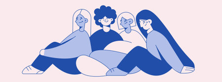 Woman,Girls hug and support each other.web banner, card.Happy and Friendship concept. girl power. Vector illustrationのイラスト素材