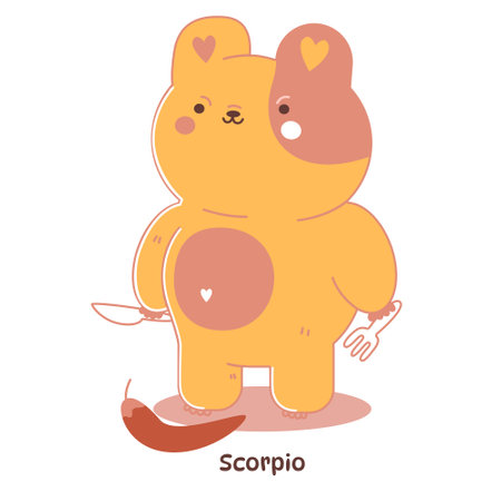 Cute Scorpio sign of the zodiac,bear zodiac,Astrological Sign.Bear horoscope.Zodiac of pets.isolated on a white backのイラスト素材