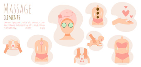 Massage icons elements.SPA and Beauty Concept, Line Style Vector Illustration stock illustrationのイラスト素材