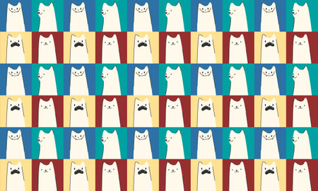 Vector illustration of cat emotions pattern.Seamless animal character with face emotions,cute colorful poster,printのイラスト素材