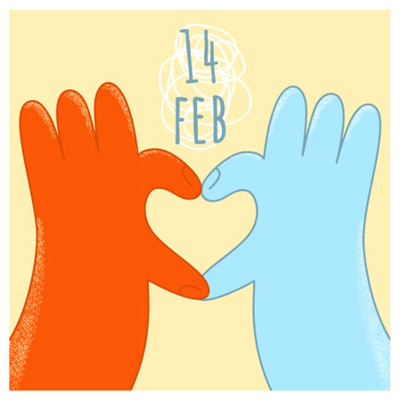Valentines day,February 14.hands with two parts of heart.Drawings for postcard, card,congratulations and poster.Vectorのイラスト素材