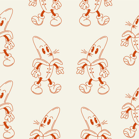Pattern bananas. 70s retro groovy illustration seamless banana print for graphic tee t shirt or sticker poster - Vectorのイラスト素材
