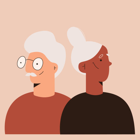 Avatar of senior elderly couple isolated.elderly man and woman together.flat vector illustration of gray-haired peopleのイラスト素材