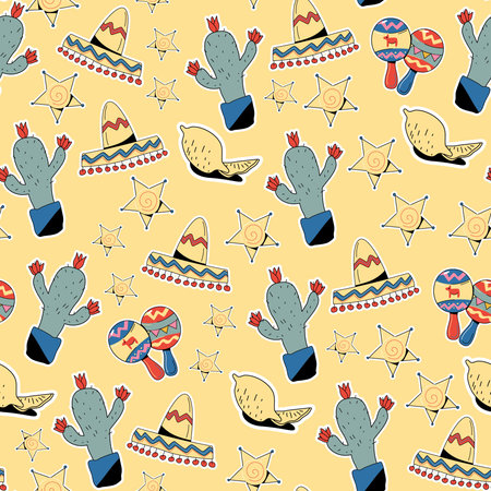 vector illustration with design for the Mexican holiday.Pattern with traditional mexican symbolsのイラスト素材