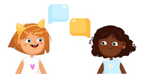 two girls of different skin color are talkingのイラスト素材