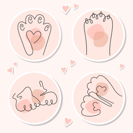 Cat paw footprint continuous line icon sticker setのイラスト素材