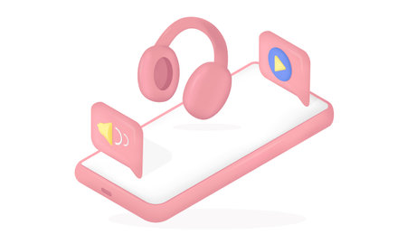 3D vector headphones music pink mobile phoneのイラスト素材