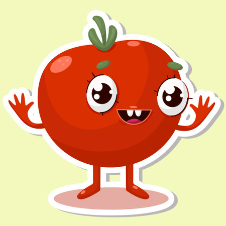 Vector illustration of tomato character stickerのイラスト素材