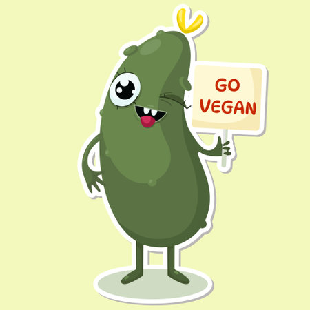 Go vegan cucumber cute character stickerのイラスト素材