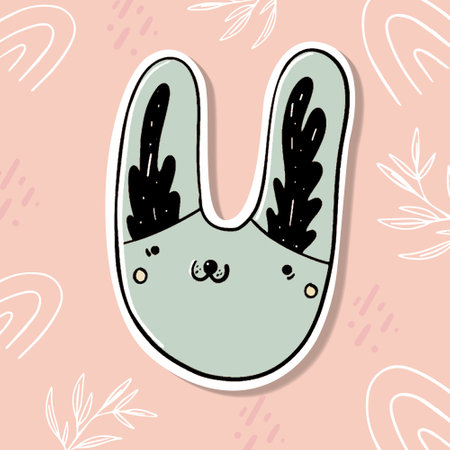 Cute rabbit sticker. Cartoon animal character for kids.Bright colored childish vector illustration in cartoon styleのイラスト素材