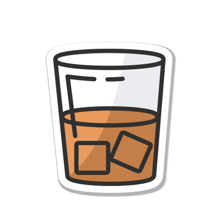 Sticker glass of whiskey isolated vector illustration, minimal design. whiskey icon on a white background.のイラスト素材