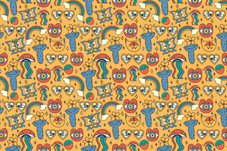 Vector bright cartoon retro for packaging,printのイラスト素材