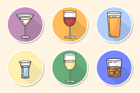 Alcoholic drinks stickers flat vector styleのイラスト素材