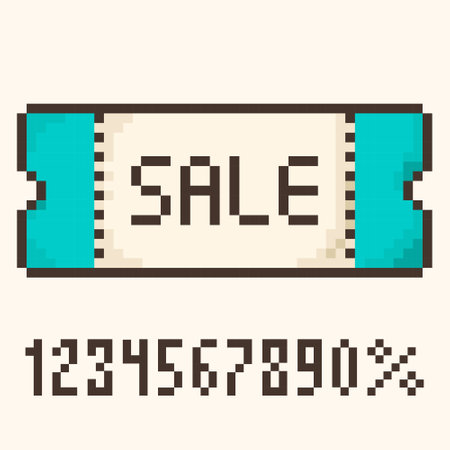 pixel coupon.Sale ticket template, discount,bright 8-bit coupon. Vector illustrationのイラスト素材