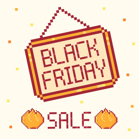 Black Friday Sale sign. Pixel art style icon card.Black friday 8-bit Isolated vector illustration.のイラスト素材