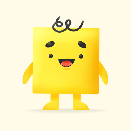 Funny 3D geometric square shape with happy emotions. Vector cartoon flat cute character isolatedのイラスト素材