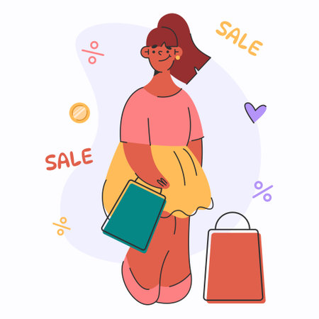 Girl with bags.Concept discount,black friday saleのイラスト素材