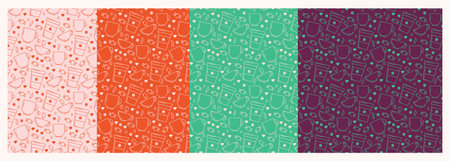 Set coffee,tea cups mugs vector seamless pattern